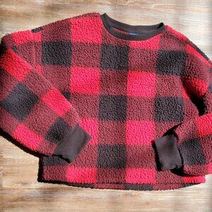Girls Old navy cropped sherpa buffalo plaid sweater Size XL (14/16)